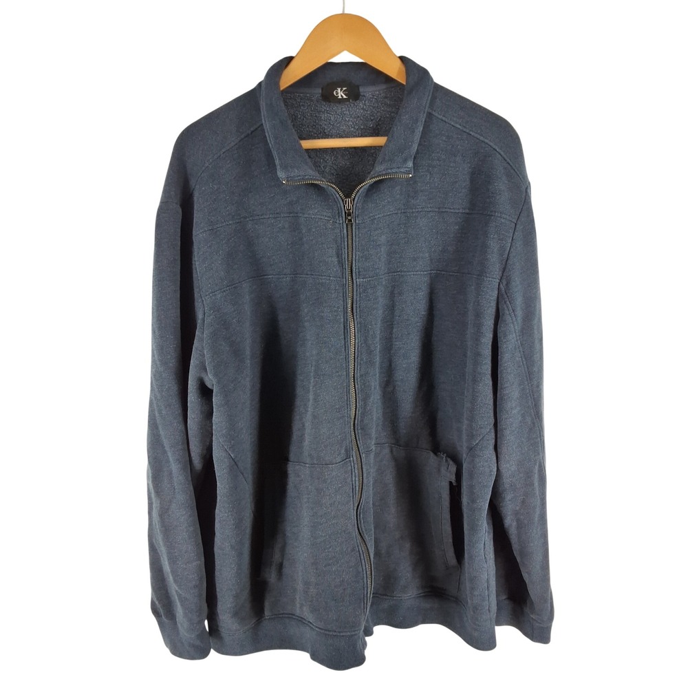 Calvin Klein Mens XXL Full Zip Sweatshirt Navy Blue Heather Fleece Mock Neck
